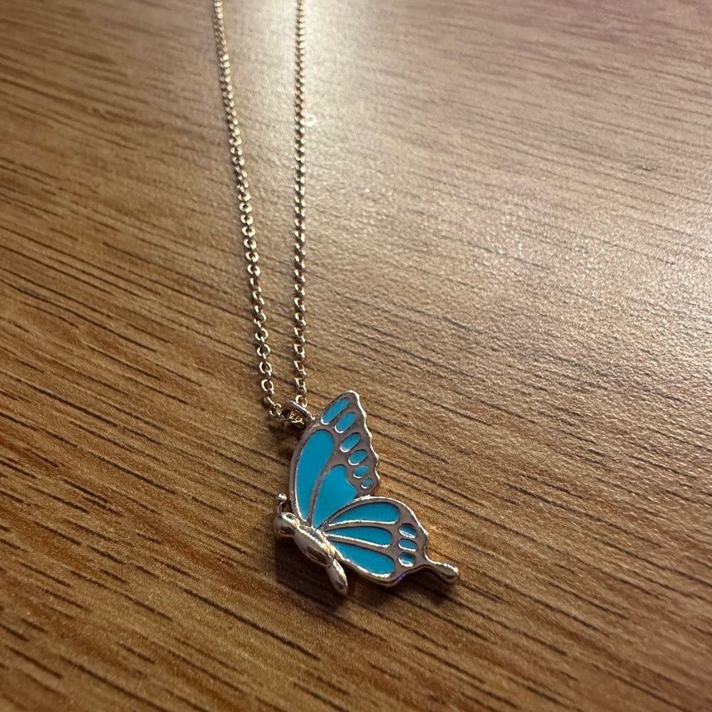 Gold Necklace with Blue Butterfly